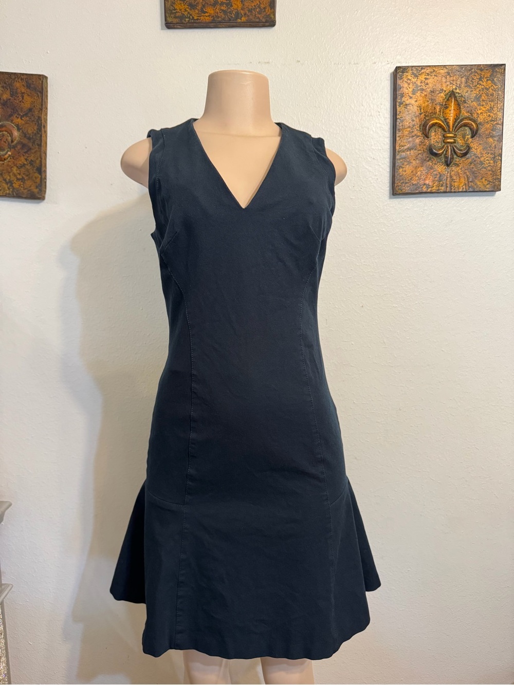 Banana Republic Navy Sleeveless V-Neck Flared-Hem Dress